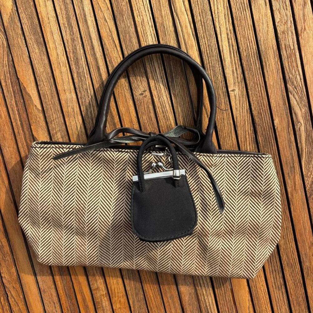Mini black leather bag keychain